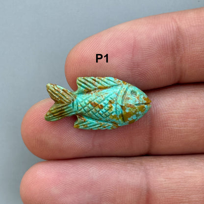 Natural Turquoise Handmade Fish Carving – Semi-Precious Gemstone Fish Carving for Jewelry Making