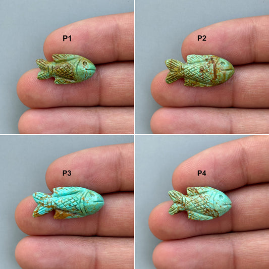 Natural Turquoise Hand Carved Fish Carving – Semi-Precious Gemstone Fish Carving for Jewelry Making
