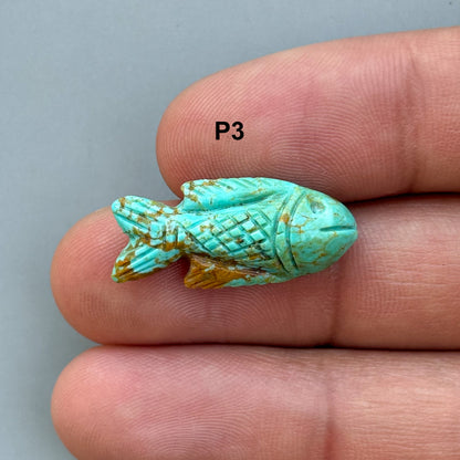 Natural Turquoise Hand Carved Fish Carving – Semi-Precious Gemstone Fish Carving for Jewelry Making