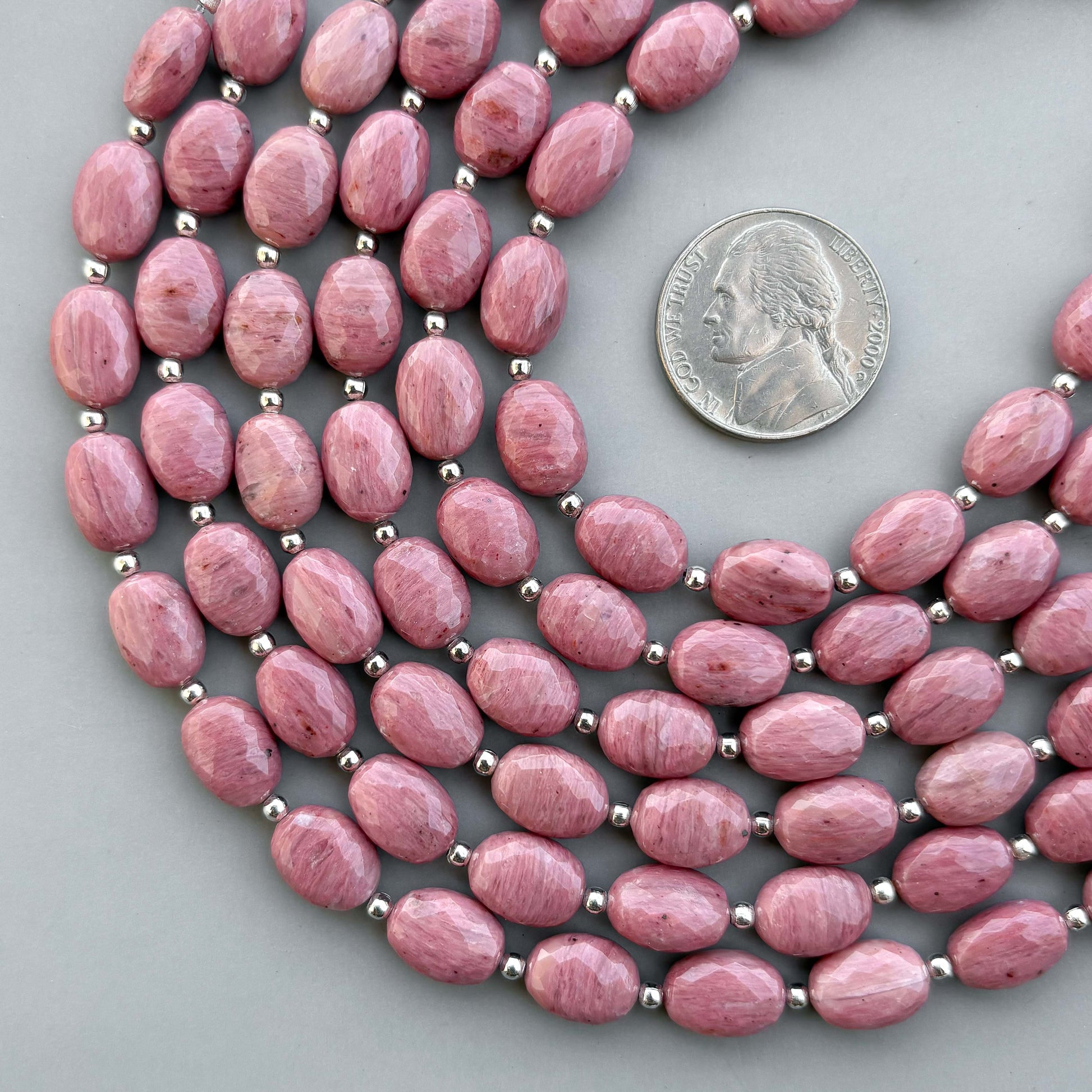 Natural Rhodonite Micro Cut Oval Shape Beads 8×11mm – 7″ Semi Precious Gemstone Micro Faceted Oval Beads Strand