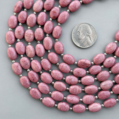 Natural Rhodonite Micro Cut Oval Shape Beads 8×11mm – 7″ Semi Precious Gemstone Micro Faceted Oval Beads Strand