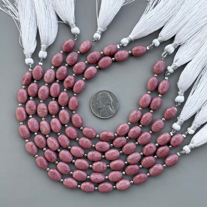Natural Rhodonite Micro Cut Oval Shape Beads 8×11mm – 7″ Semi Precious Gemstone Micro Faceted Oval Beads Strand