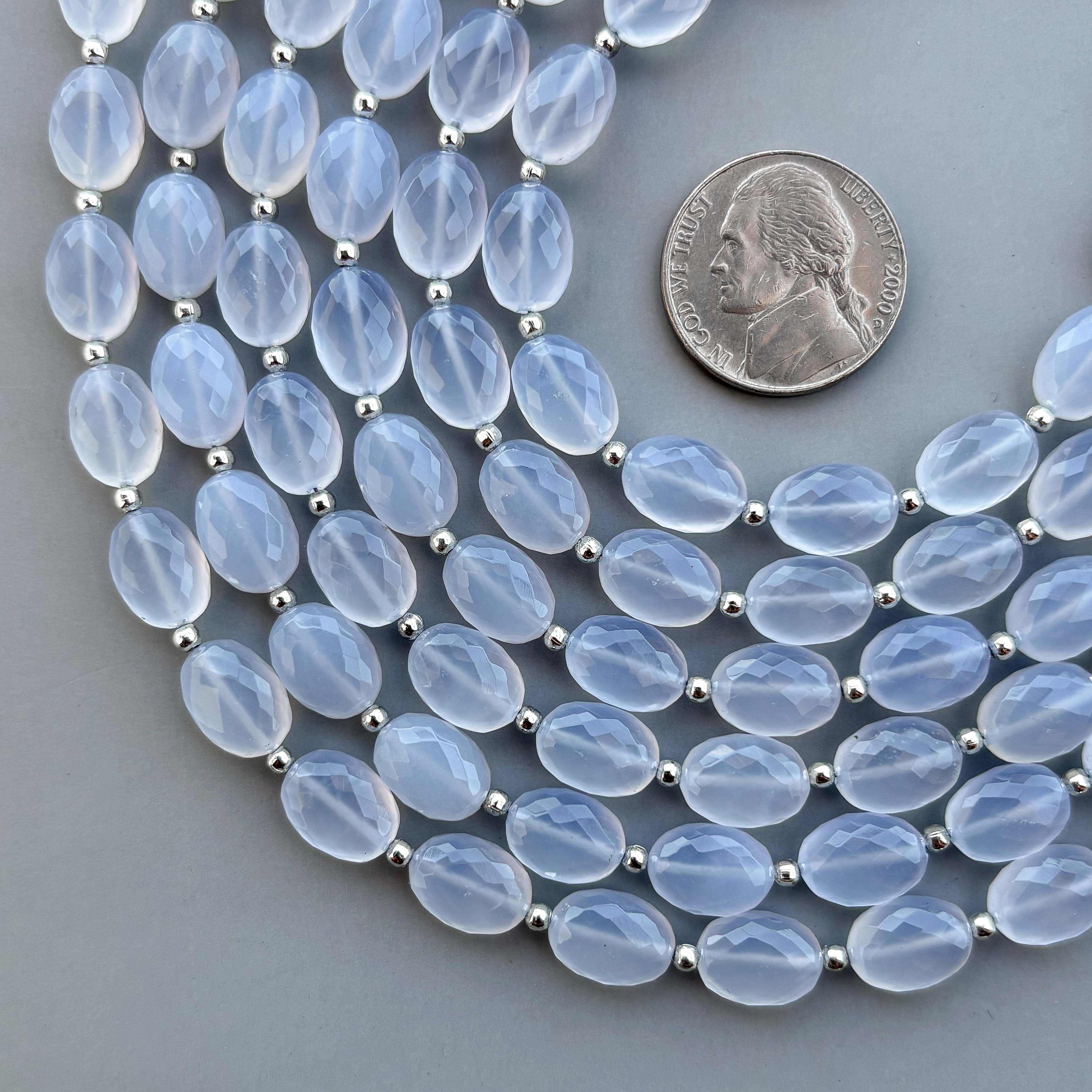 Natural Blue Chalcedony Micro Cut Oval Shape Beads 8×11mm – 7″ Semi Precious Gemstone Micro Faceted Oval Beads Strand