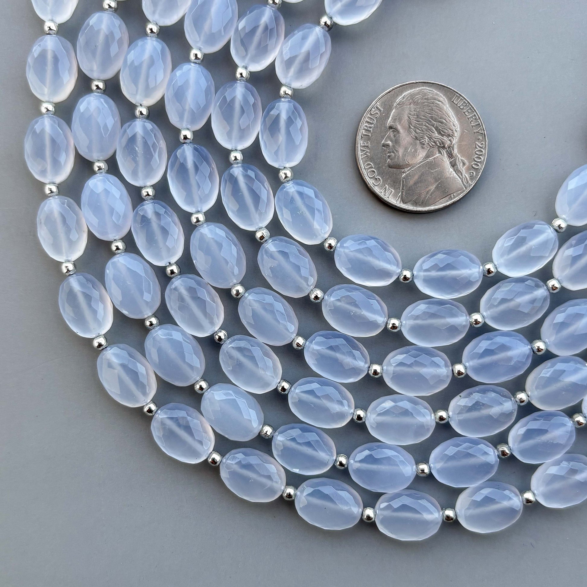 Natural Blue Chalcedony Micro Cut Oval Shape Beads 8×11mm – 7″ Semi Precious Gemstone Micro Faceted Oval Beads Strand