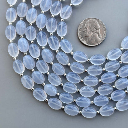 Natural Blue Chalcedony Micro Cut Oval Shape Beads 8×11mm – 7″ Semi Precious Gemstone Micro Faceted Oval Beads Strand