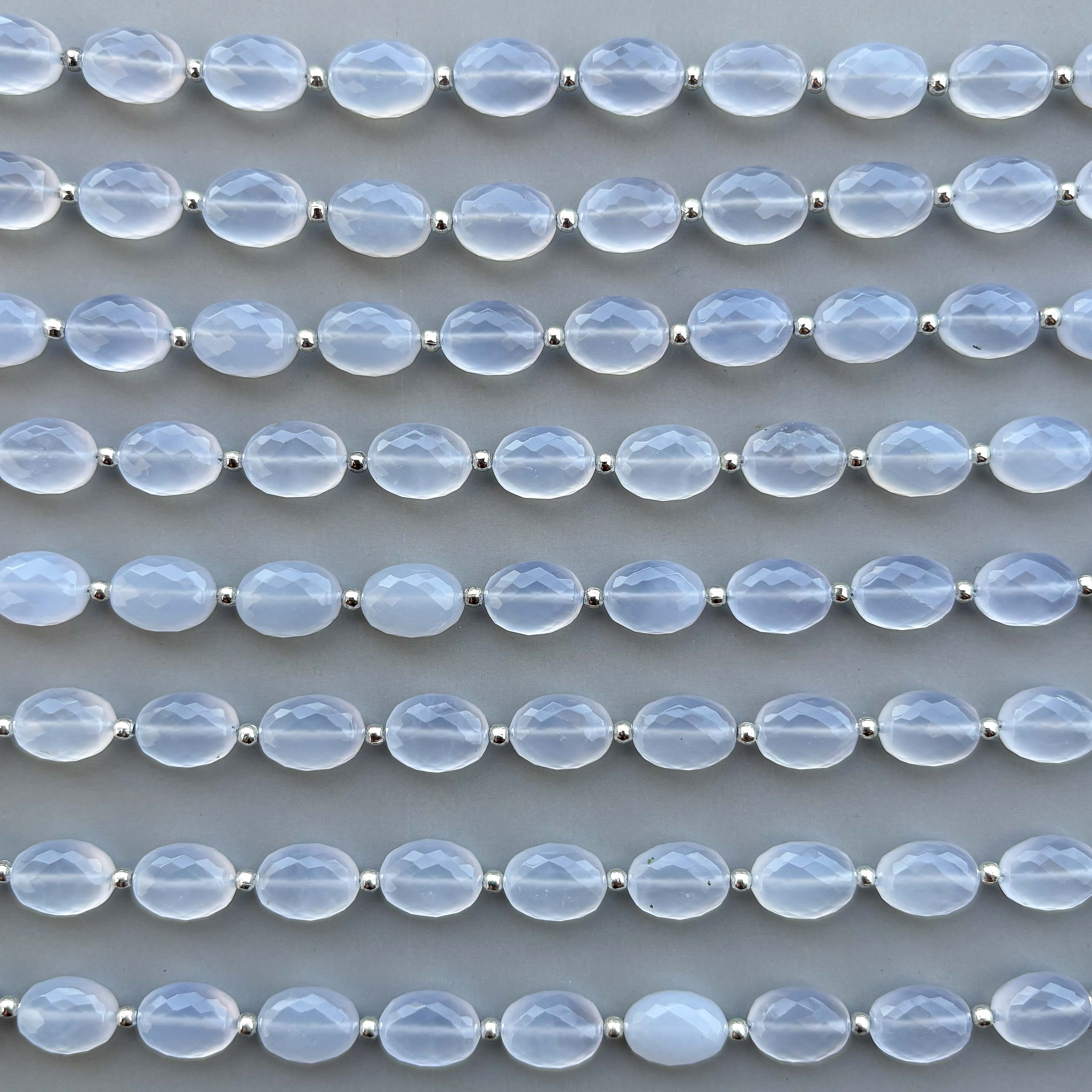 Natural Blue Chalcedony Micro Cut Oval Shape Beads 8×11mm – 7″ Semi Precious Gemstone Micro Faceted Oval Beads Strand