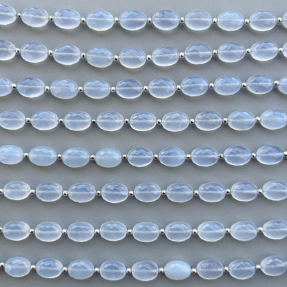 Natural Blue Chalcedony Micro Cut Oval Shape Beads 8×11mm – 7″ Semi Precious Gemstone Micro Faceted Oval Beads Strand