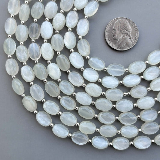 Natural White Moonstone Micro Cut Oval Shape Beads 8×11mm – 7″ Semi Precious Gemstone Micro Faceted Oval Beads Strand