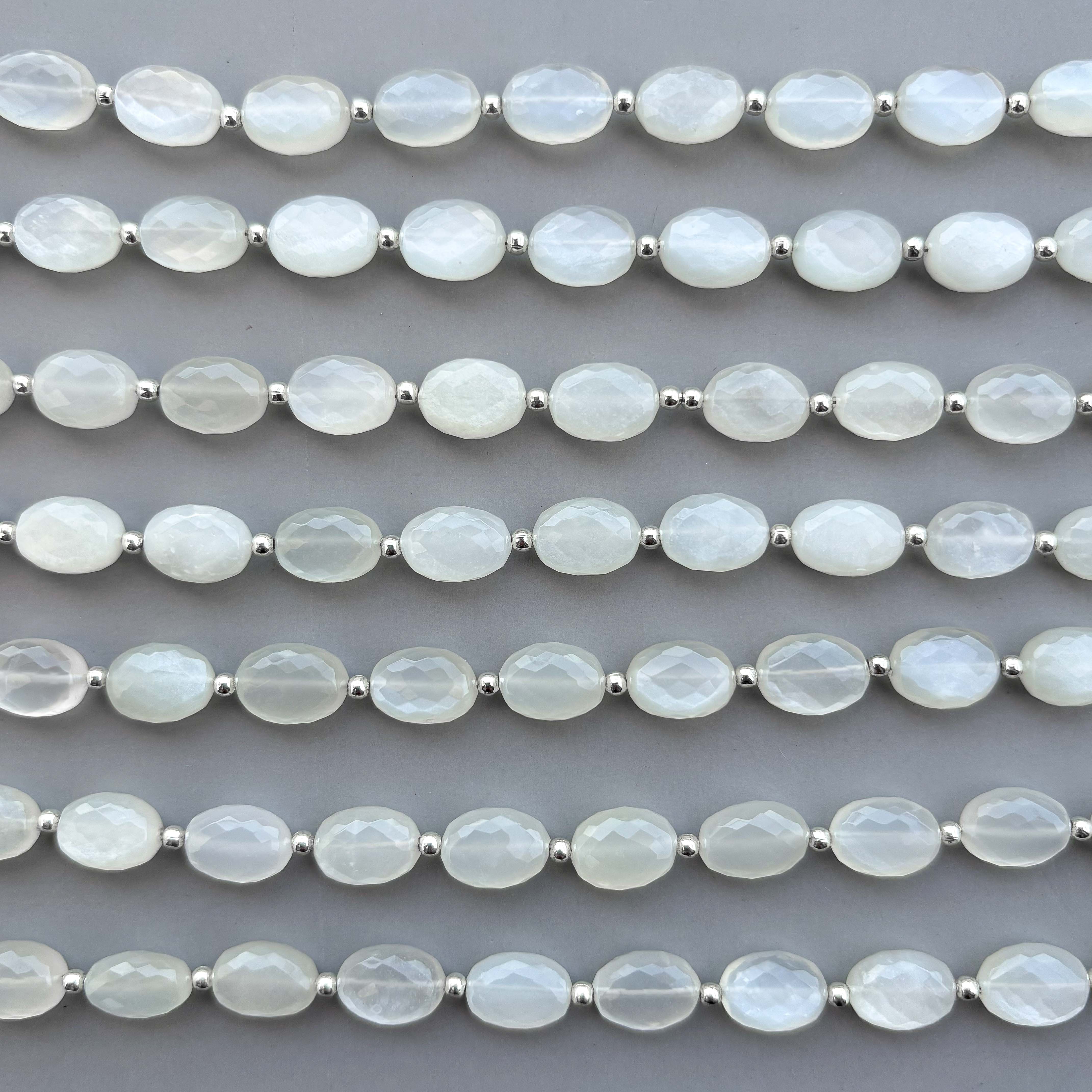 Natural White Moonstone Micro Cut Oval Shape Beads 8×11mm – 7″ Semi Precious Gemstone Micro Faceted Oval Beads Strand