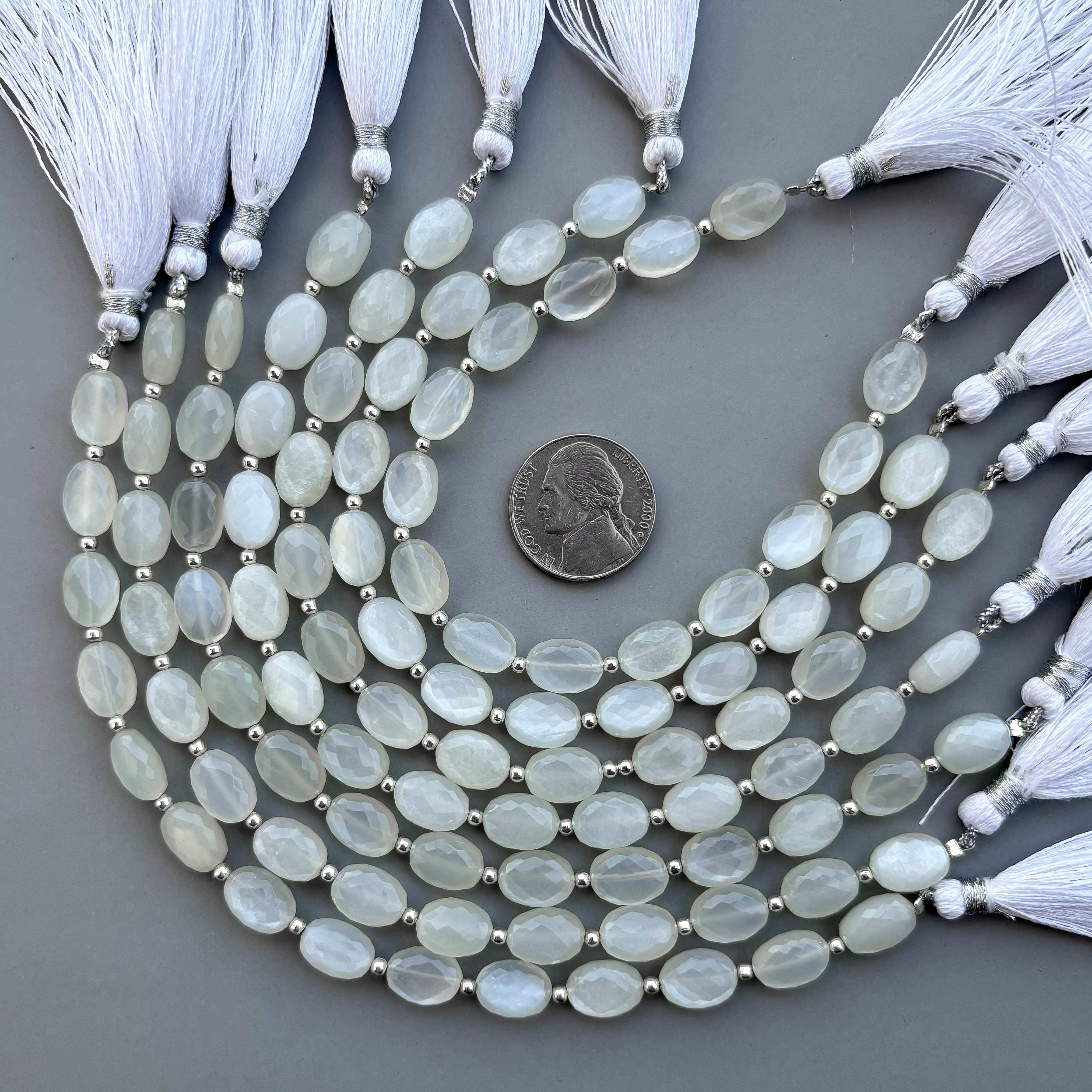 Natural White Moonstone Micro Cut Oval Shape Beads 8×11mm – 7″ Semi Precious Gemstone Micro Faceted Oval Beads Strand