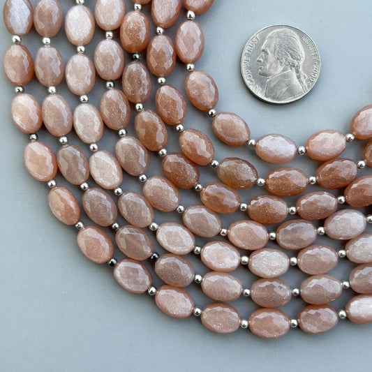 Natural Peach Moonstone Micro Cut Oval Shape Beads 8×11mm – 7″ Semi Precious Gemstone Micro Faceted Oval Beads Strand