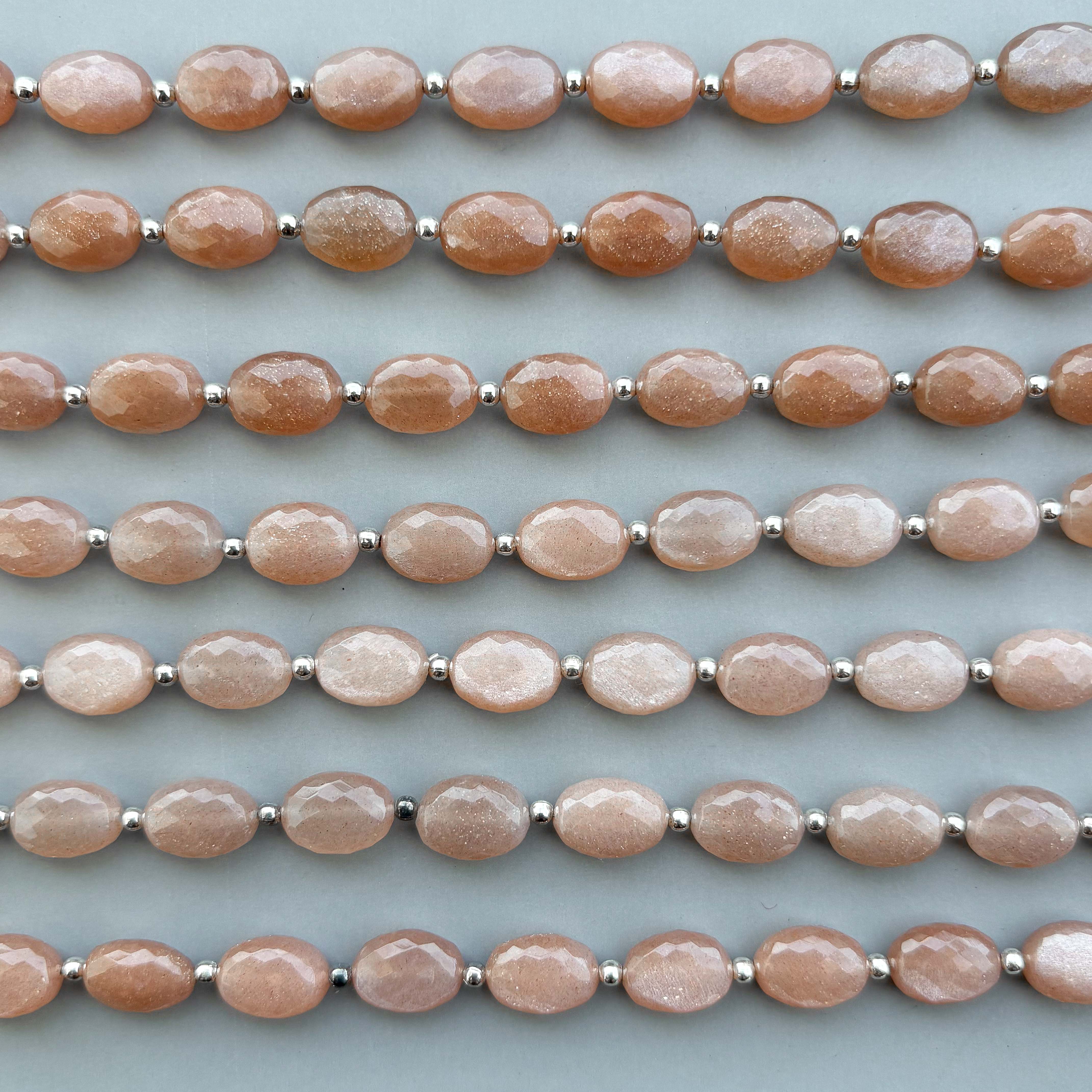 Natural Peach Moonstone Micro Cut Oval Shape Beads 8×11mm – 7″ Semi Precious Gemstone Micro Faceted Oval Beads Strand