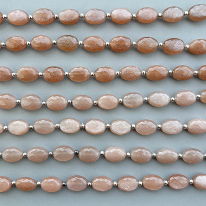 Natural Peach Moonstone Micro Cut Oval Shape Beads 8×11mm – 7″ Semi Precious Gemstone Micro Faceted Oval Beads Strand