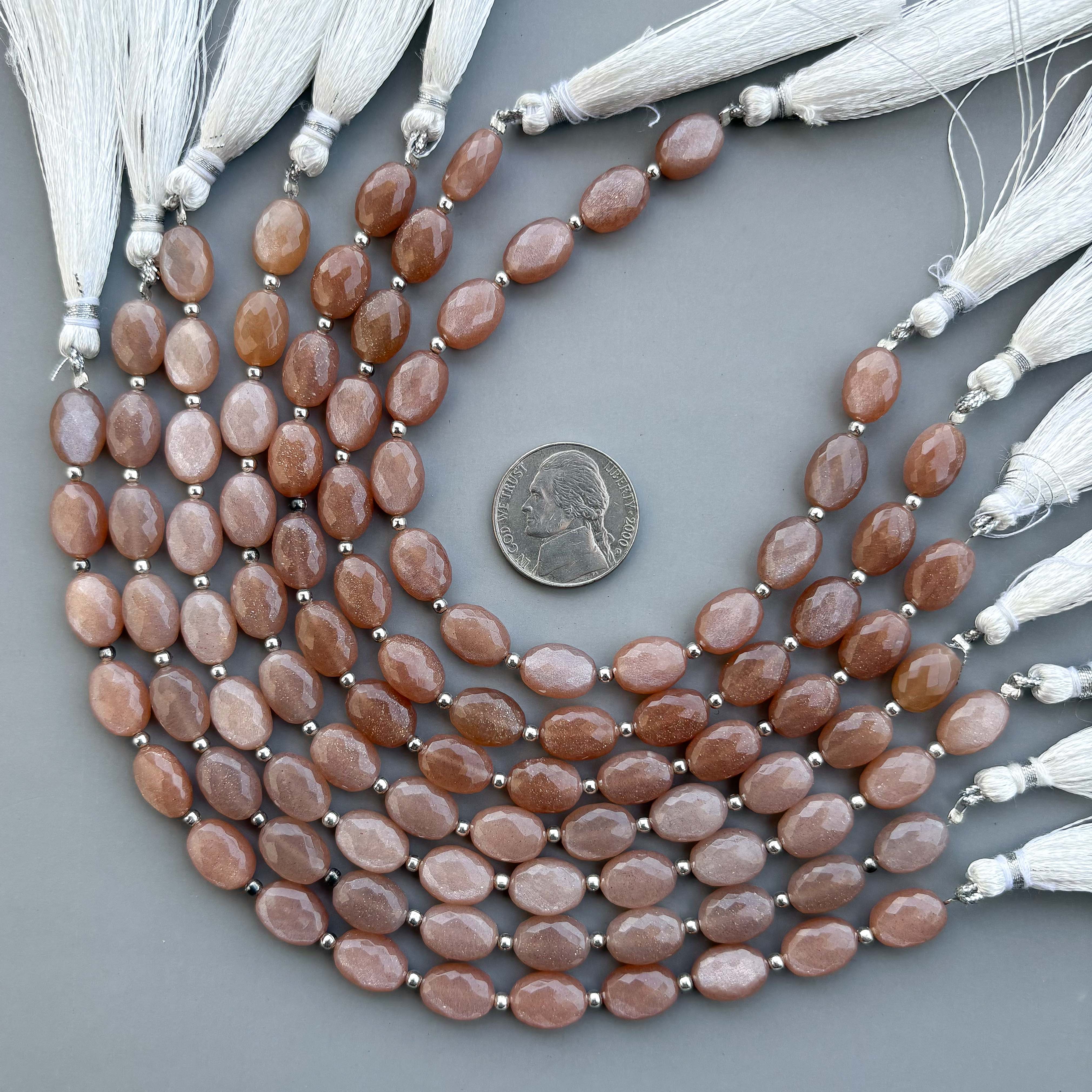 Natural Peach Moonstone Micro Cut Oval Shape Beads 8×11mm – 7″ Semi Precious Gemstone Micro Faceted Oval Beads Strand