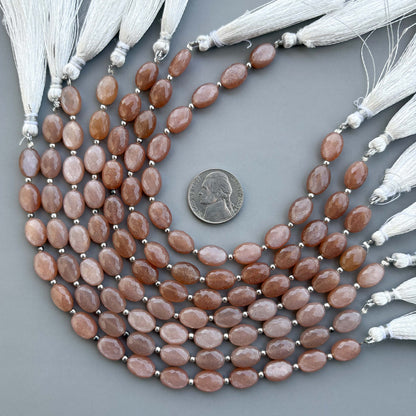 Natural Peach Moonstone Micro Cut Oval Shape Beads 8×11mm – 7″ Semi Precious Gemstone Micro Faceted Oval Beads Strand