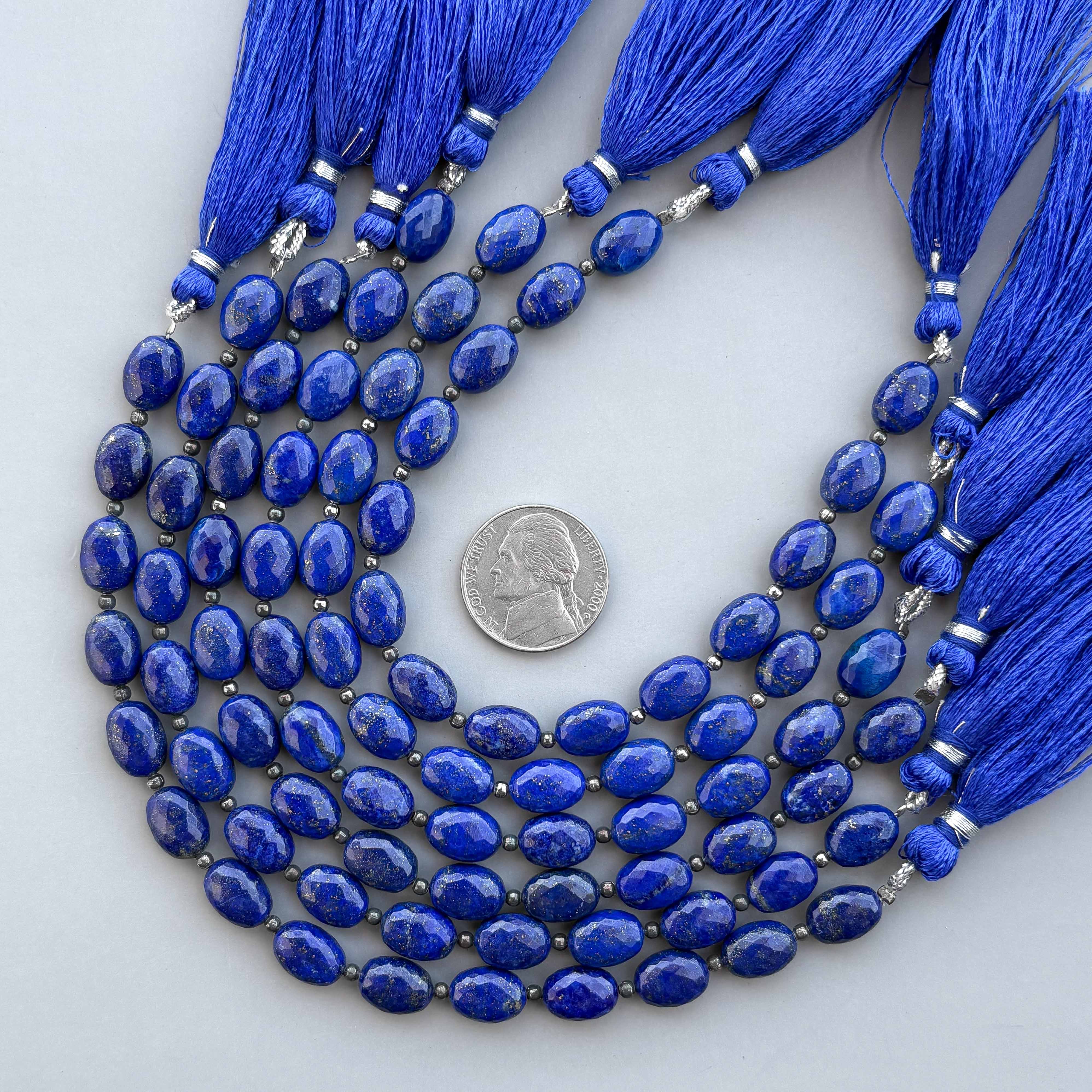 Natural Lapis Lazuli Micro Cut Oval Shape Beads 8×11mm – 7″ Semi Precious Gemstone Micro Faceted Oval Beads Strand