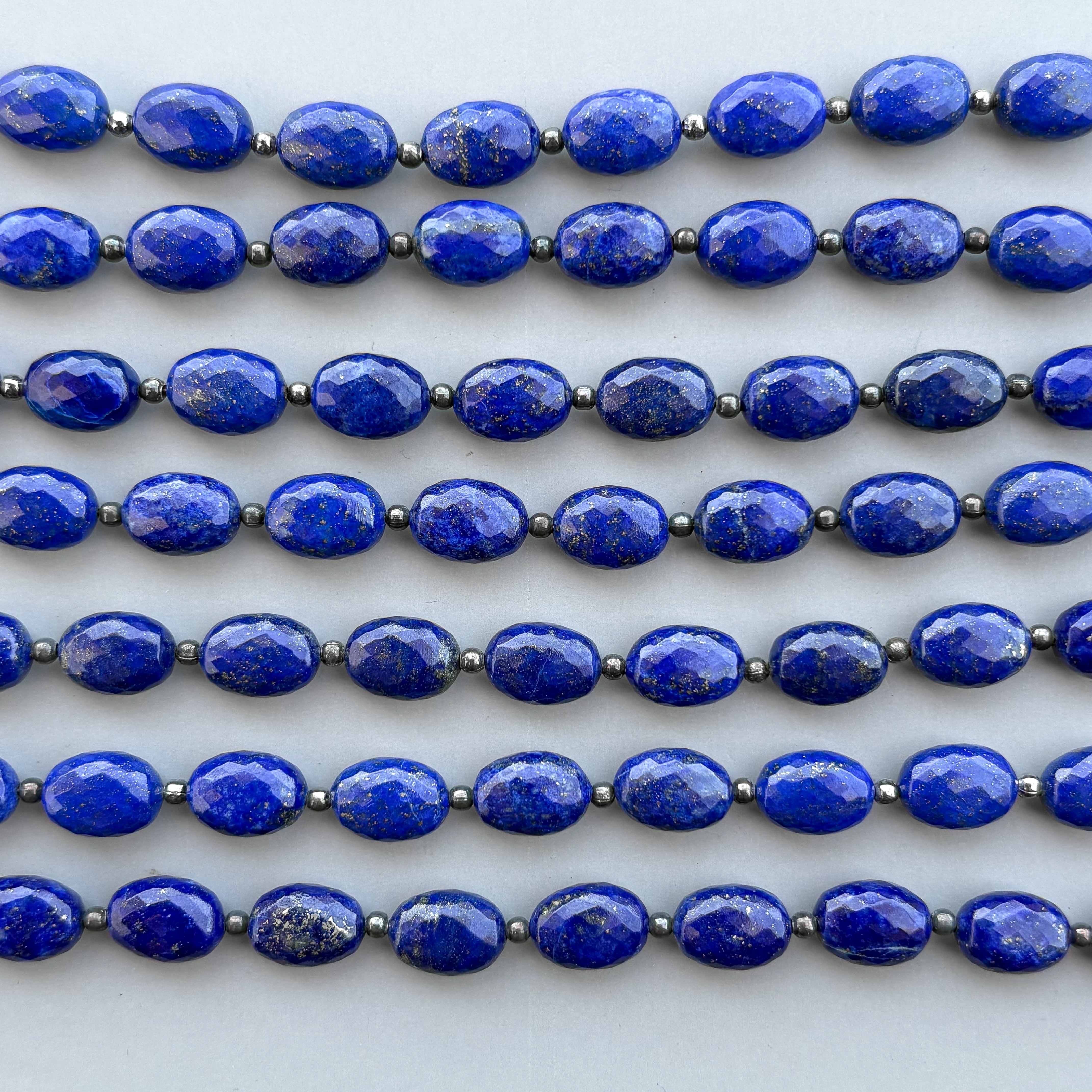 Natural Lapis Lazuli Micro Cut Oval Shape Beads 8×11mm – 7″ Semi Precious Gemstone Micro Faceted Oval Beads Strand