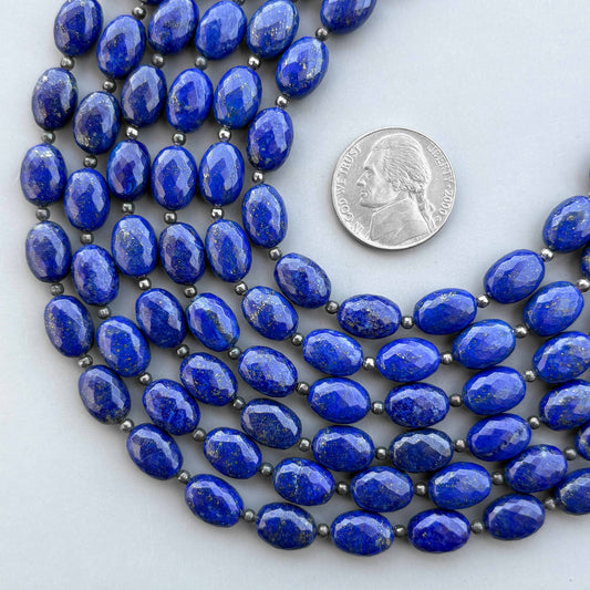 Natural Lapis Lazuli Micro Cut Oval Shape Beads 8×11mm – 7″ Semi Precious Gemstone Micro Faceted Oval Beads Strand