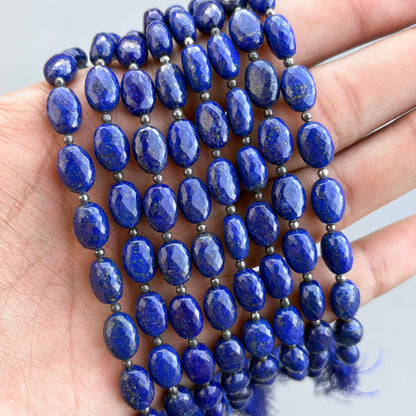 Natural Lapis Lazuli Micro Cut Oval Shape Beads 8×11mm – 7″ Semi Precious Gemstone Micro Faceted Oval Beads Strand
