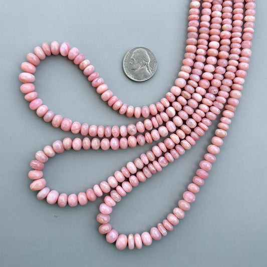 Natural Pink Opal Smooth Rondelle Beads 5–9.5mm – 16″ Semi-Precious Gemstone Beads Strand for Jewelry Making