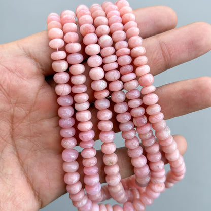 Natural Pink Opal Smooth Rondelle Beads 5–9.5mm – 16″ Semi-Precious Gemstone Beads Strand for Jewelry Making