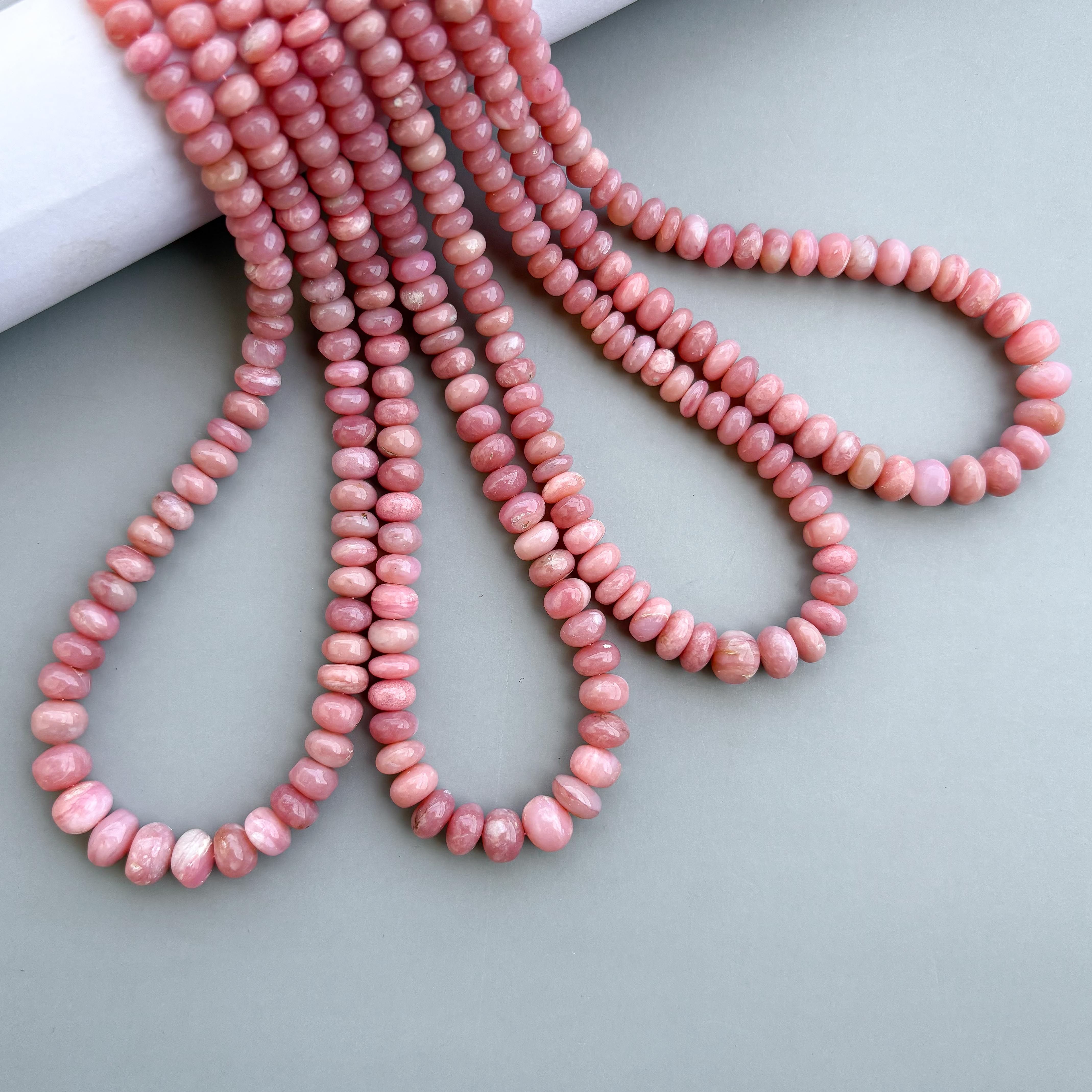 Natural Peruvian Pink Opal Smooth Rondelle Beads 5–8mm – 16″ Semi-Precious Gemstone Strand for Jewelry Making