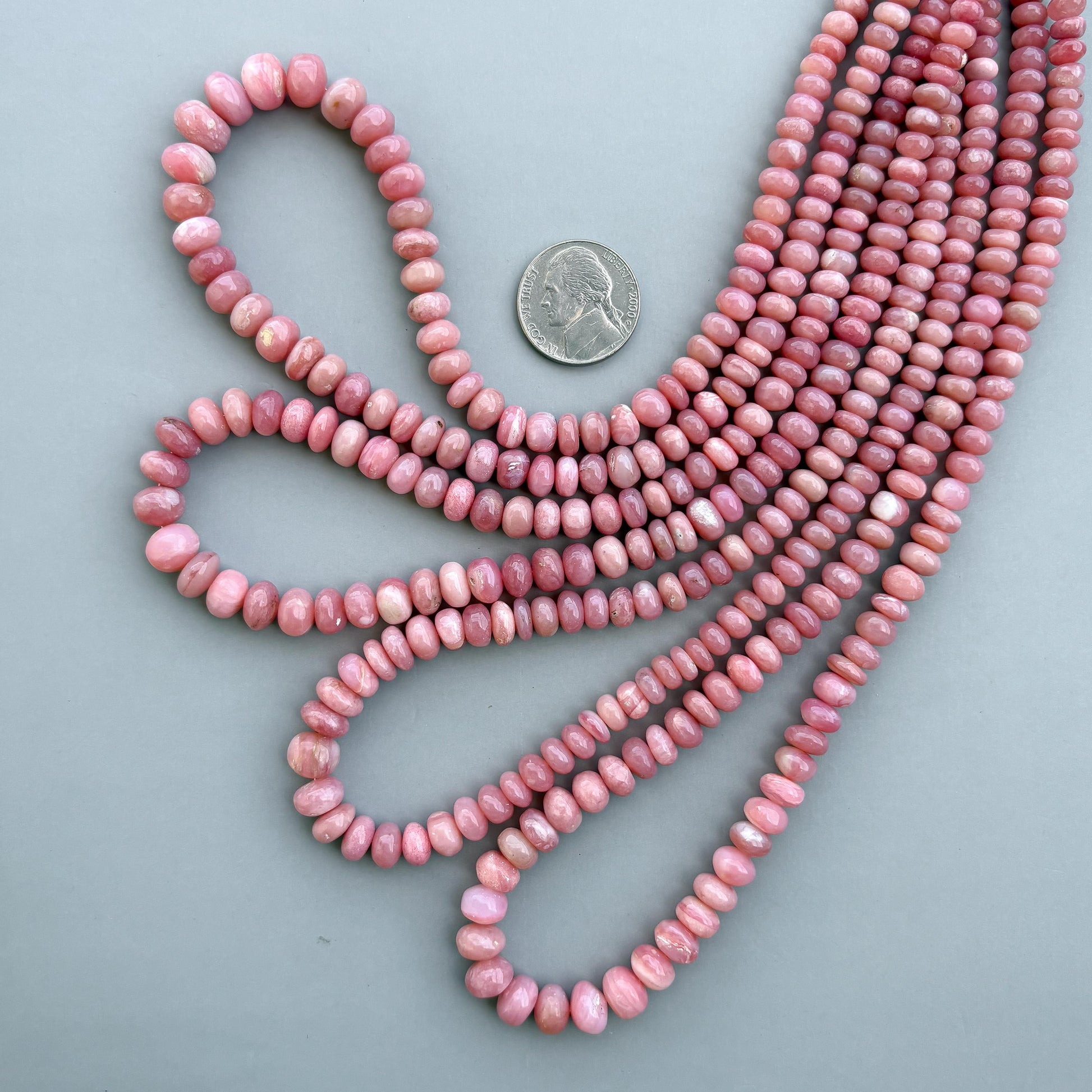 Natural Peruvian Pink Opal Smooth Rondelle Beads 5–8mm – 16″ Semi-Precious Gemstone Strand for Jewelry Making