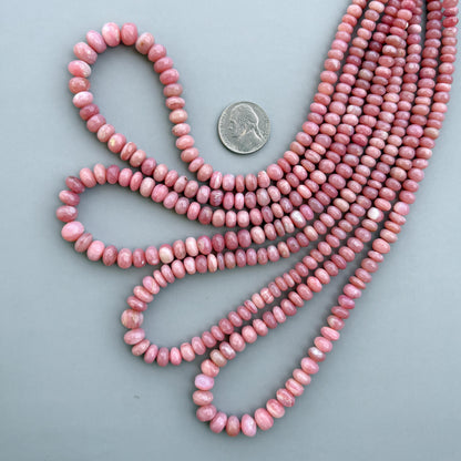 Natural Peruvian Pink Opal Smooth Rondelle Beads 5–8mm – 16″ Semi-Precious Gemstone Strand for Jewelry Making