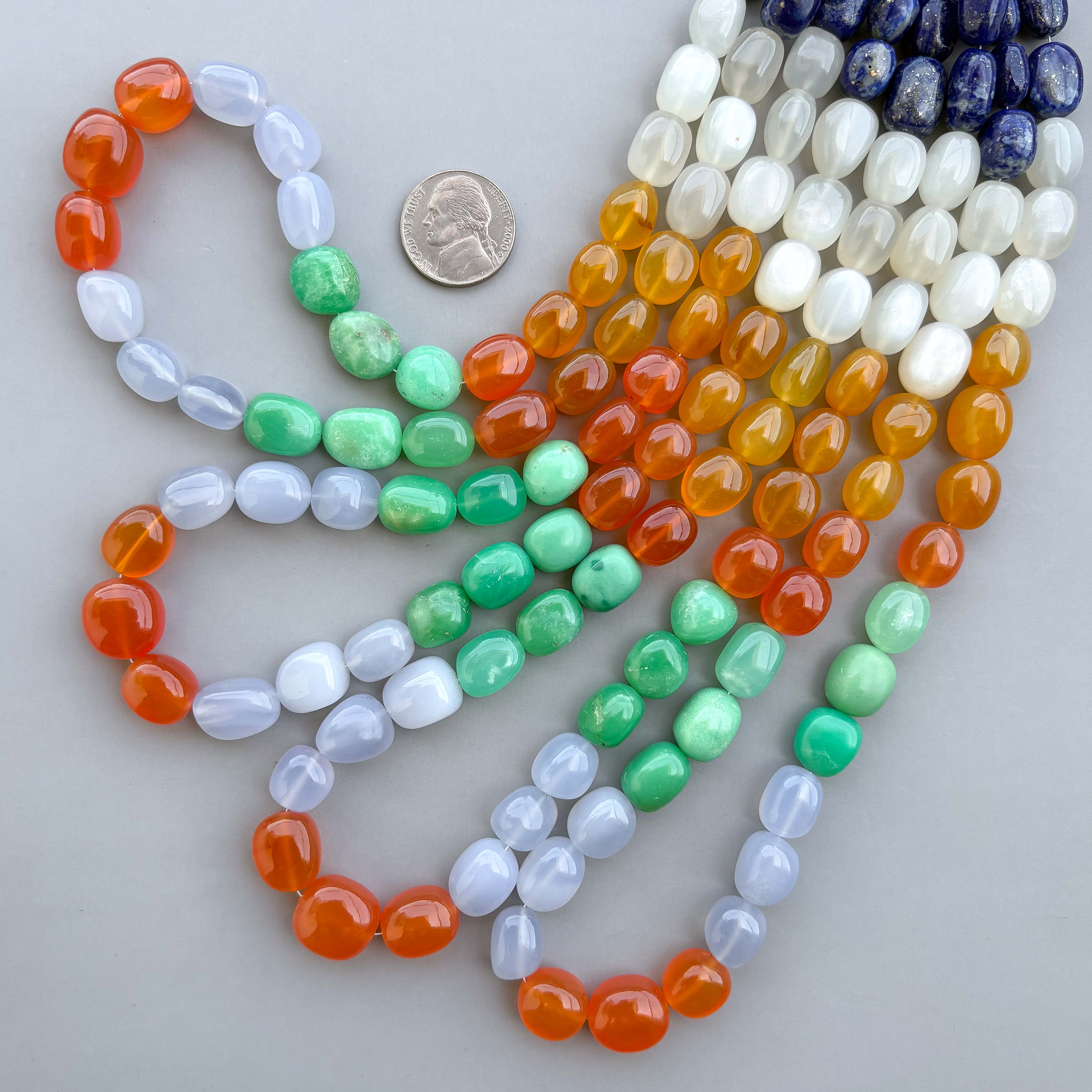 Natural Mix Semi Precious Gemstone Smooth Tumble Shape Beads 8×11–13×15mm – 17″ Multi Gemstone Beads Strand