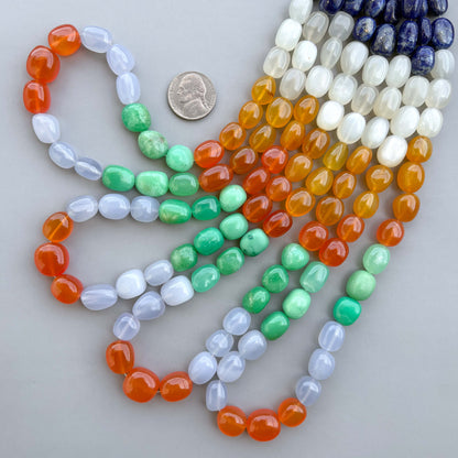 Natural Mix Semi Precious Gemstone Smooth Tumble Shape Beads 8×11–13×15mm – 17″ Multi Gemstone Beads Strand