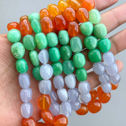 Natural Mix Semi Precious Gemstone Smooth Tumble Shape Beads 8×11–13×15mm – 17″ Multi Gemstone Beads Strand
