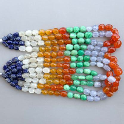 Natural Mix Semi Precious Gemstone Smooth Tumble Shape Beads 8×11–13×15mm – 17″ Multi Gemstone Beads Strand