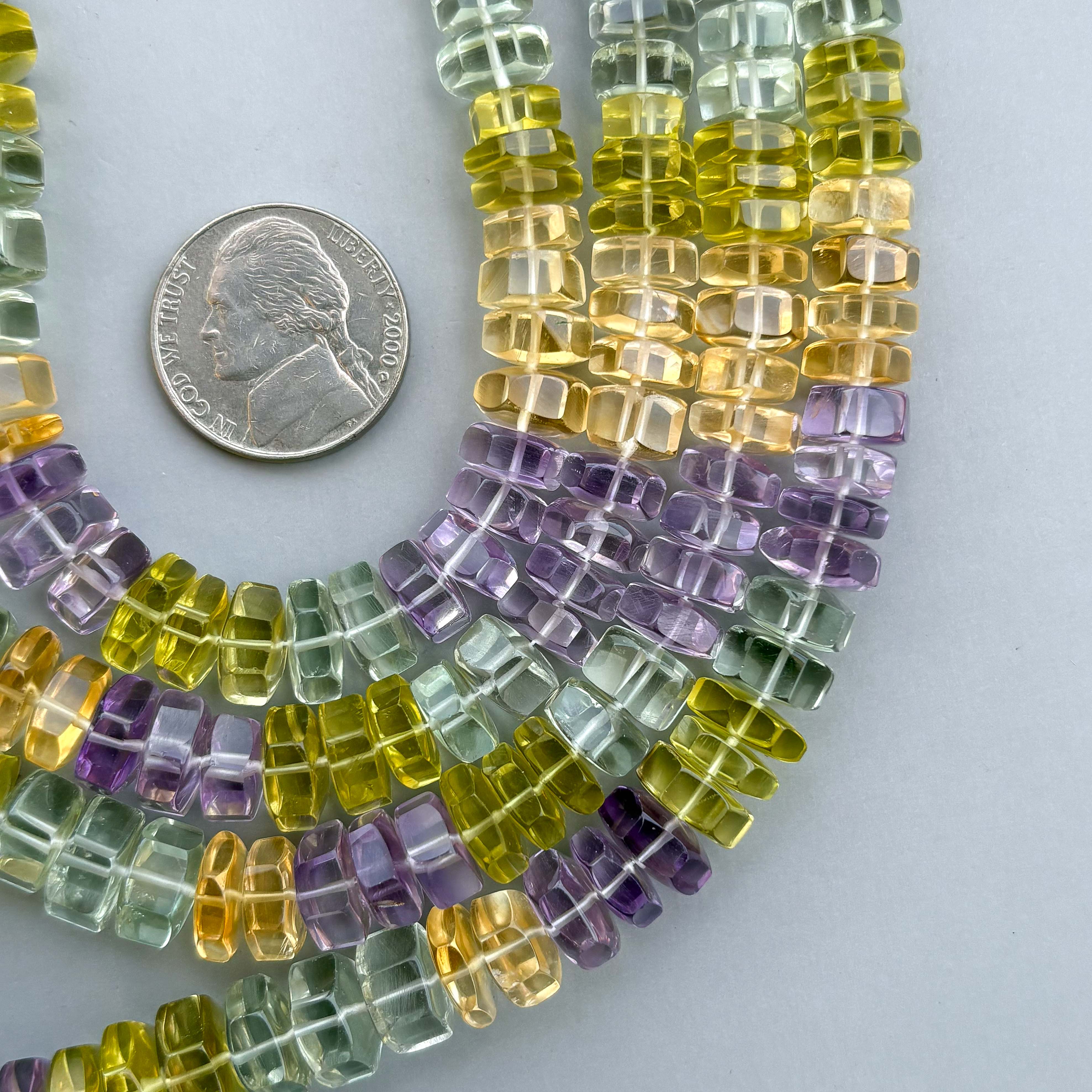 Natural Mix Semi-Precious Gemstone Faceted Bolt Beads 7–13mm – 16″ Multi Gemstone Hexagon Strand