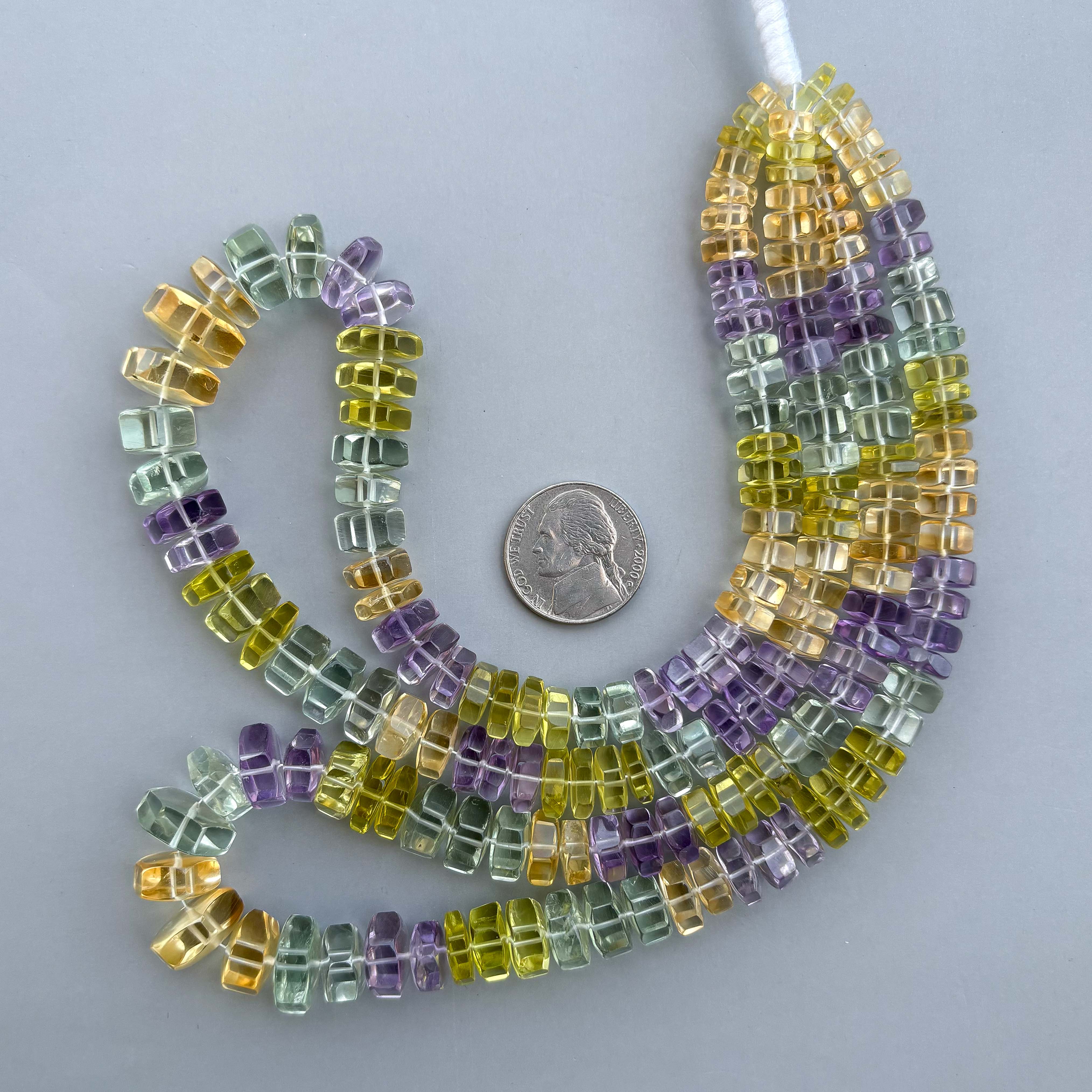 Natural mix semi-precious gemstone faceted bolt beads 7–13mm