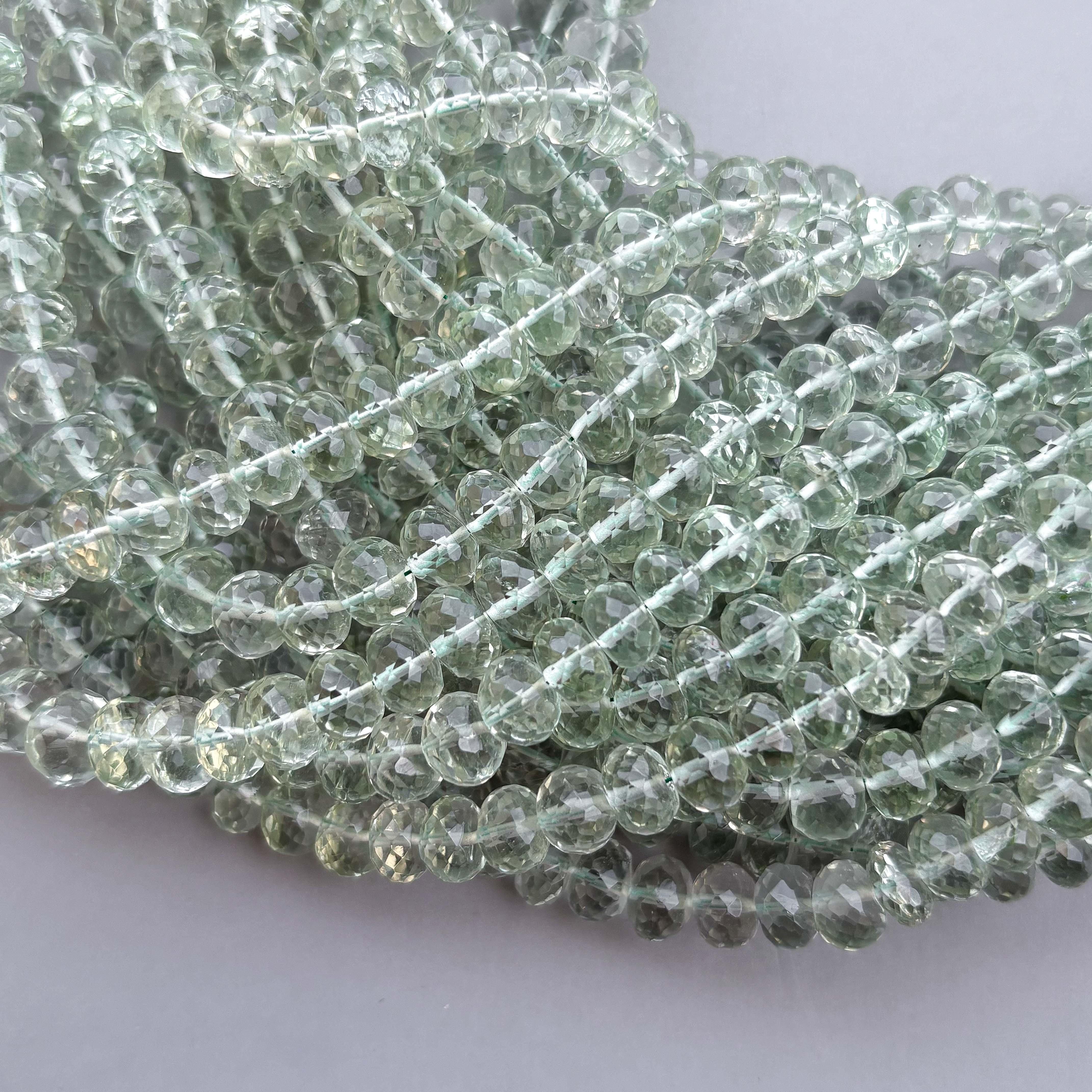 Natural Green Amethyst Faceted Rondelle Beads 5–9mm – 16″ Semi-Precious Gemstone Beads Strand for Jewelry Making
