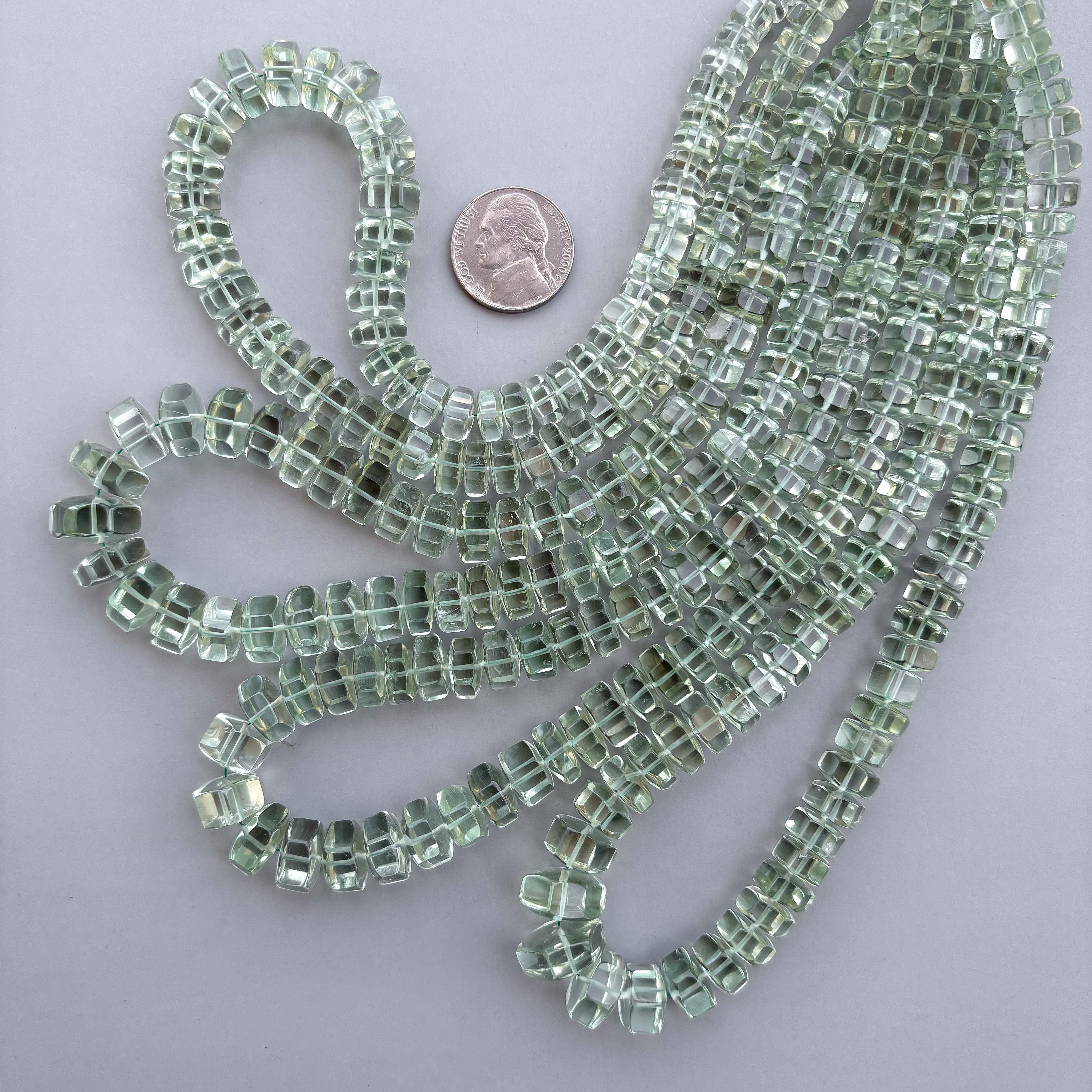 Natural Green Amethyst Faceted Bolt Shape Beads 7–12mm – 16″ Semi Precious Gemstone Hexagon Bolt Beads Strand