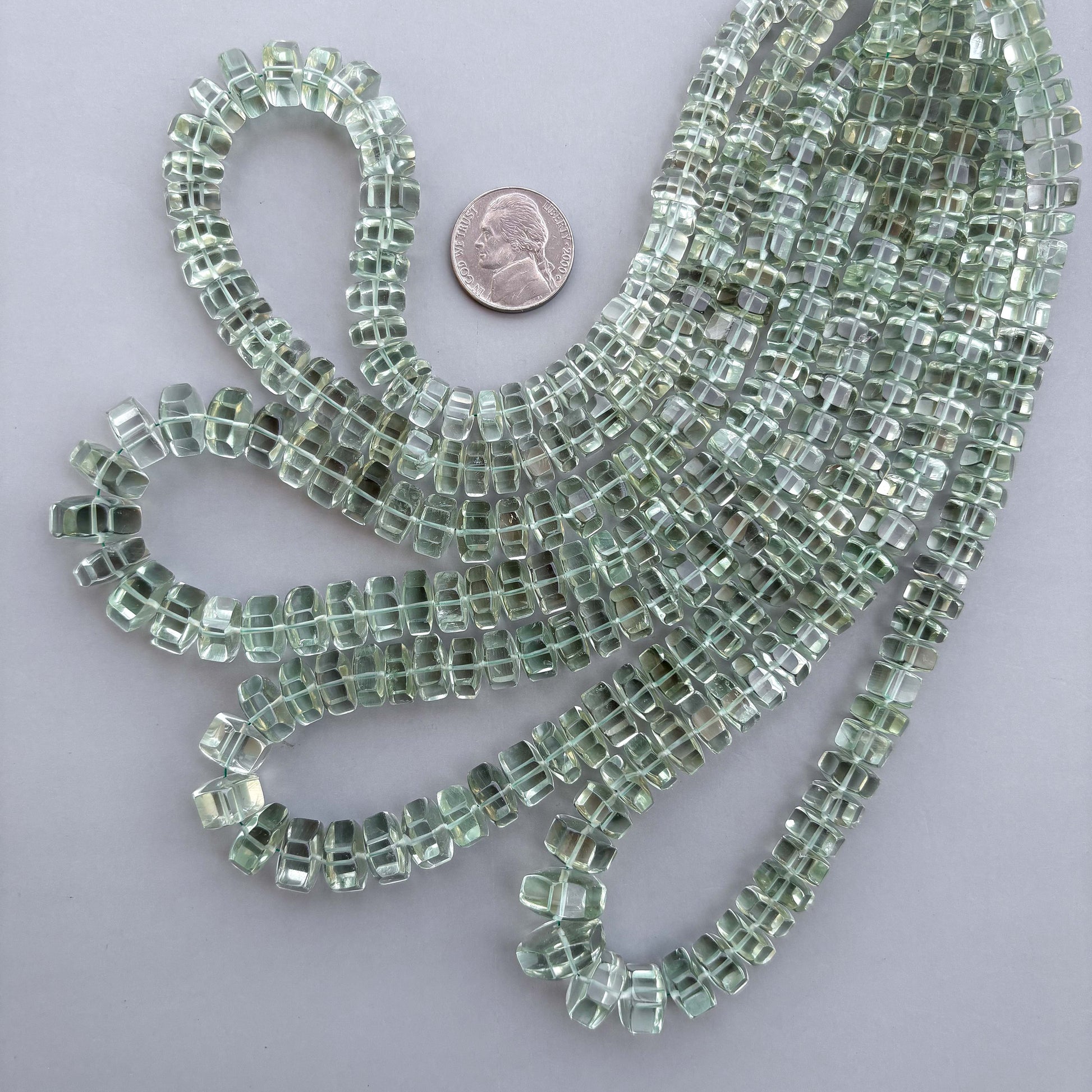 Natural Green Amethyst Faceted Bolt Shape Beads 7–12mm – 16″ Semi Precious Gemstone Hexagon Bolt Beads Strand