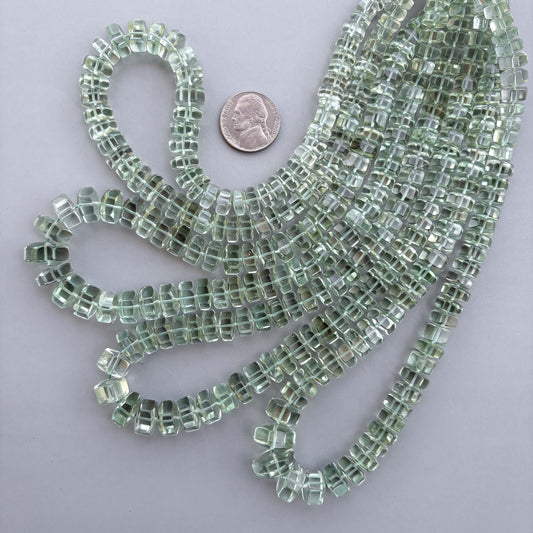 Natural Green Amethyst Faceted Bolt Shape Beads 7–12mm – 16″ Semi Precious Gemstone Hexagon Bolt Beads Strand