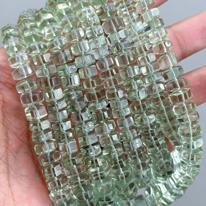 Natural Green Amethyst Faceted Bolt Shape Beads 7–12mm – 16″ Semi Precious Gemstone Hexagon Bolt Beads Strand