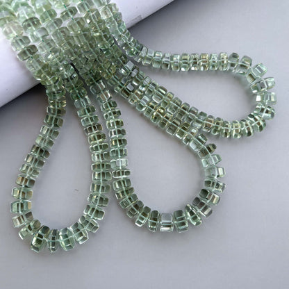 Natural Green Amethyst Faceted Bolt Shape Beads 7–12mm – 16″ Semi Precious Gemstone Hexagon Bolt Beads Strand