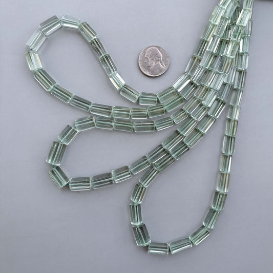 Natural Green Amethyst Faceted Cylinder Tube Shape Beads 5×10–8×14mm – 16″ Semi Precious Gemstone Fancy Cylinder Beads Strand
