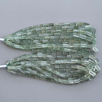 Natural Green Amethyst Faceted Cylinder Tube Shape Beads 5×10–8×14mm – 16″ Semi Precious Gemstone Fancy Cylinder Beads Strand