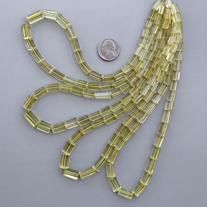 Natural Lemon Quartz Faceted Cylinder Tube Shape Beads 5×10–7×13mm – 16″ Semi Precious Gemstone Fancy Cylinder Beads Strand