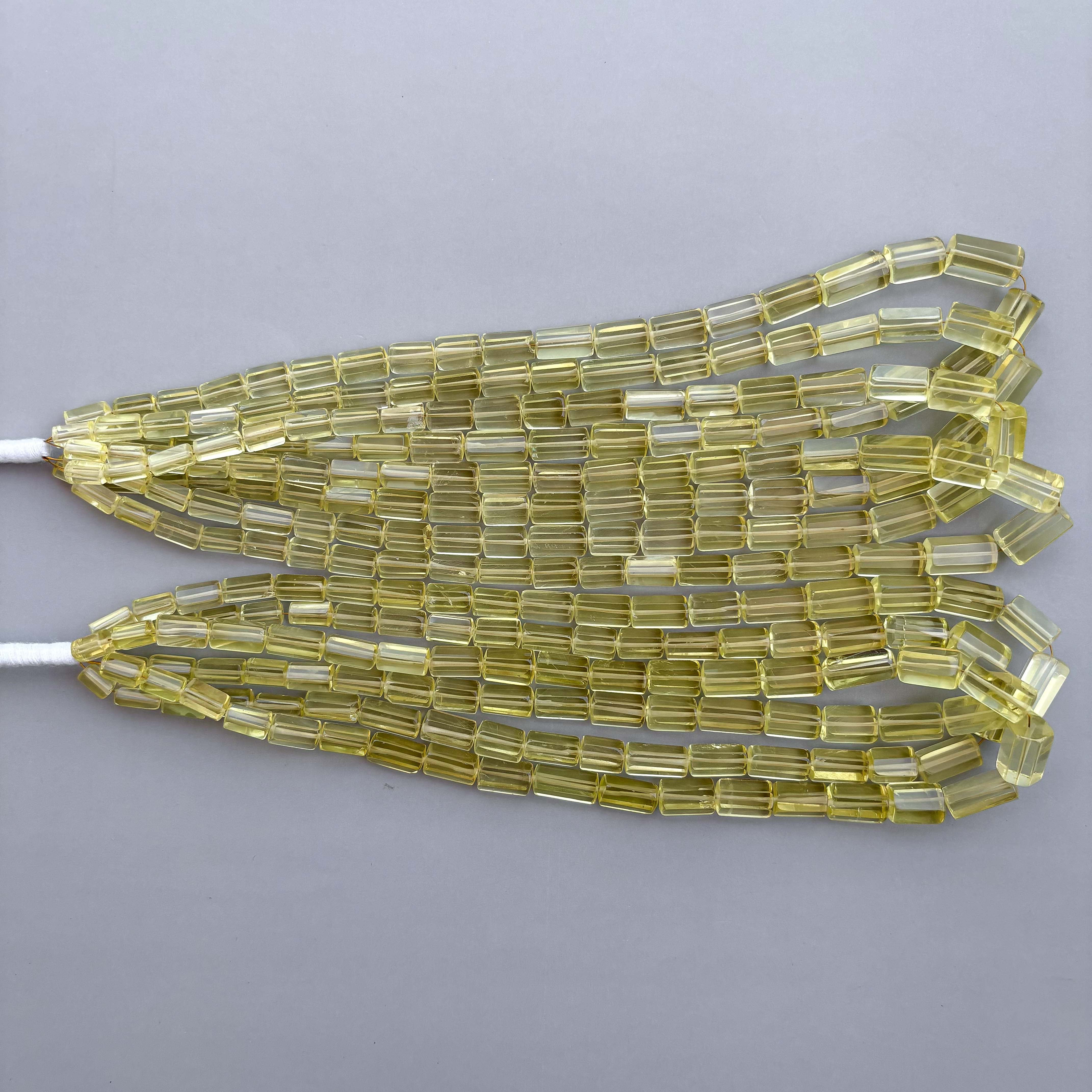 Natural Lemon Quartz Faceted Cylinder Tube Shape Beads 5×10–7×13mm – 16″ Semi Precious Gemstone Fancy Cylinder Beads Strand