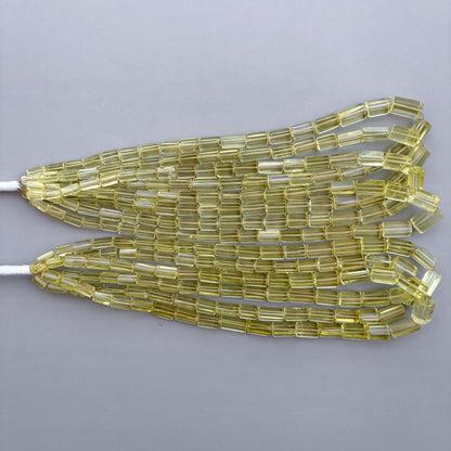 Natural Lemon Quartz Faceted Cylinder Tube Shape Beads 5×10–7×13mm – 16″ Semi Precious Gemstone Fancy Cylinder Beads Strand