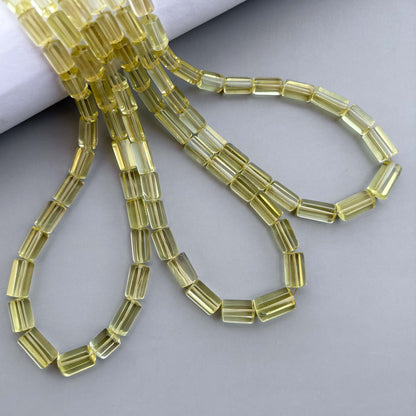 Natural Lemon Quartz Faceted Cylinder Tube Shape Beads 5×10–7×13mm – 16″ Semi Precious Gemstone Fancy Cylinder Beads Strand