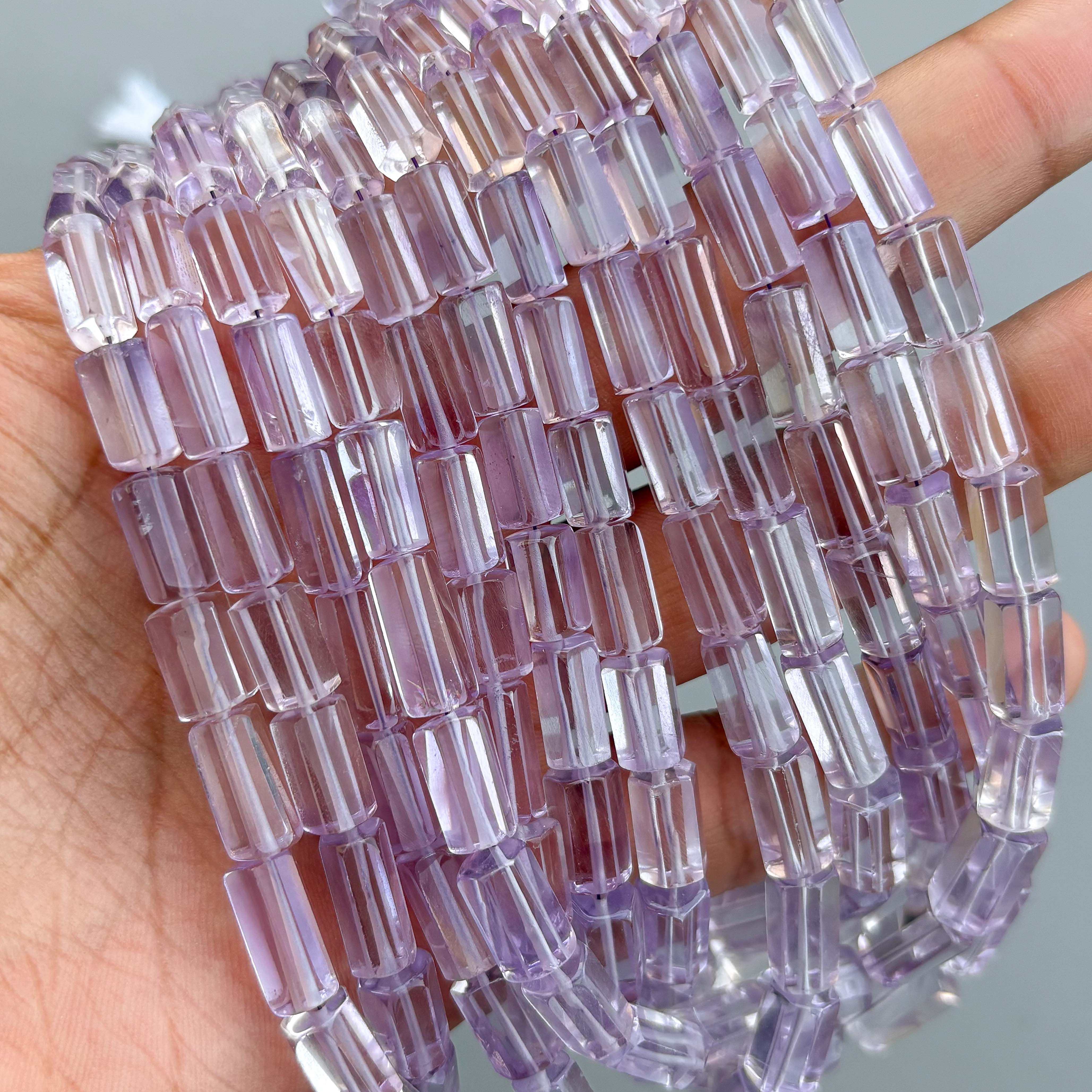 Natural Amethyst Faceted Cylinder Tube Shape Beads 5×10–8×14mm – 16″ Semi Precious Gemstone Fancy Cylinder Beads Strand