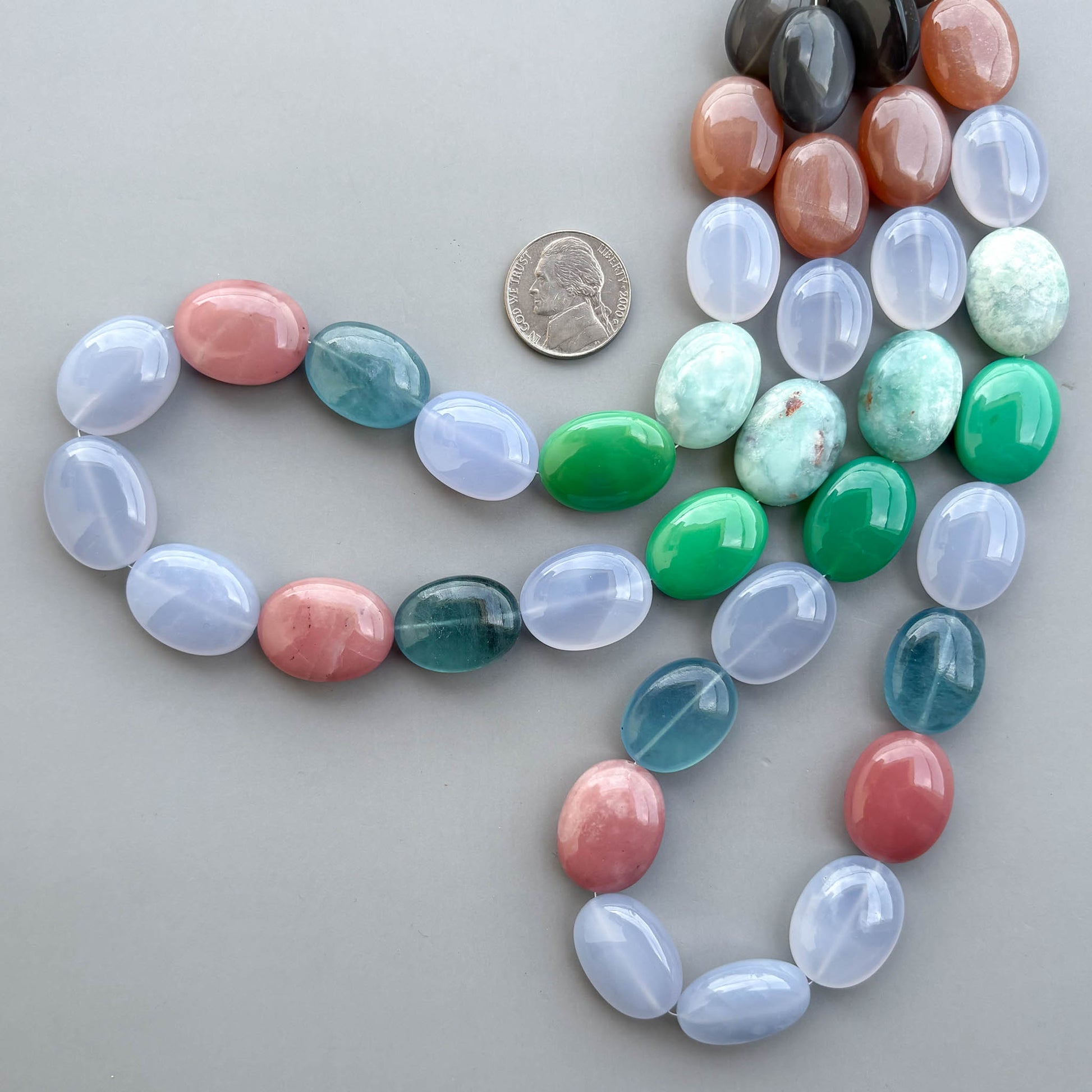 Natural multi gemstone smooth oval beads 15×20–17×22mm