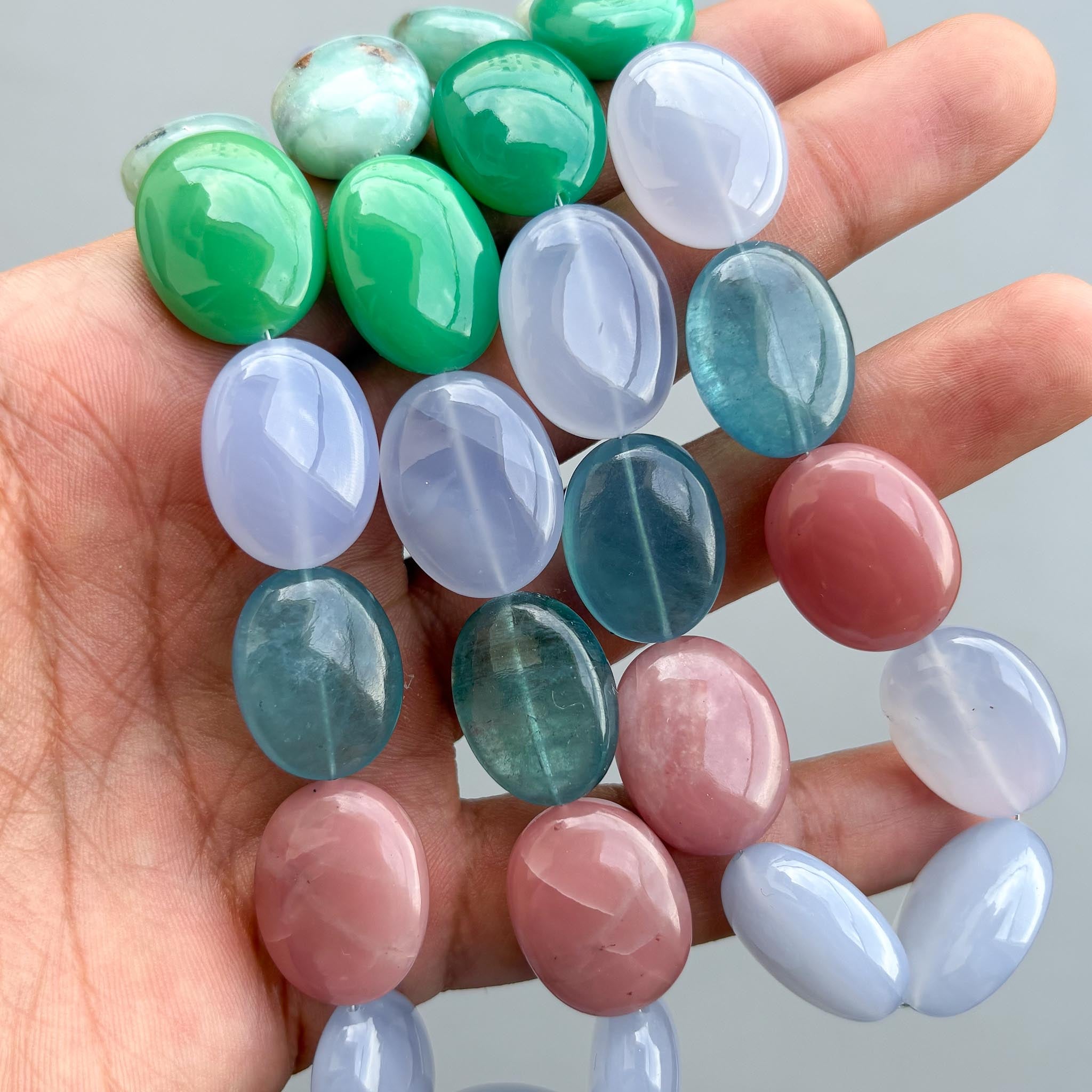 Natural Multi Gemstone Smooth Oval Beads 15×20–17×22mm – Mix Semi-Precious Gemstone Strand