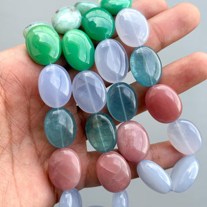 Natural Multi Gemstone Smooth Oval Beads 15×20–17×22mm – Mix Semi-Precious Gemstone Strand